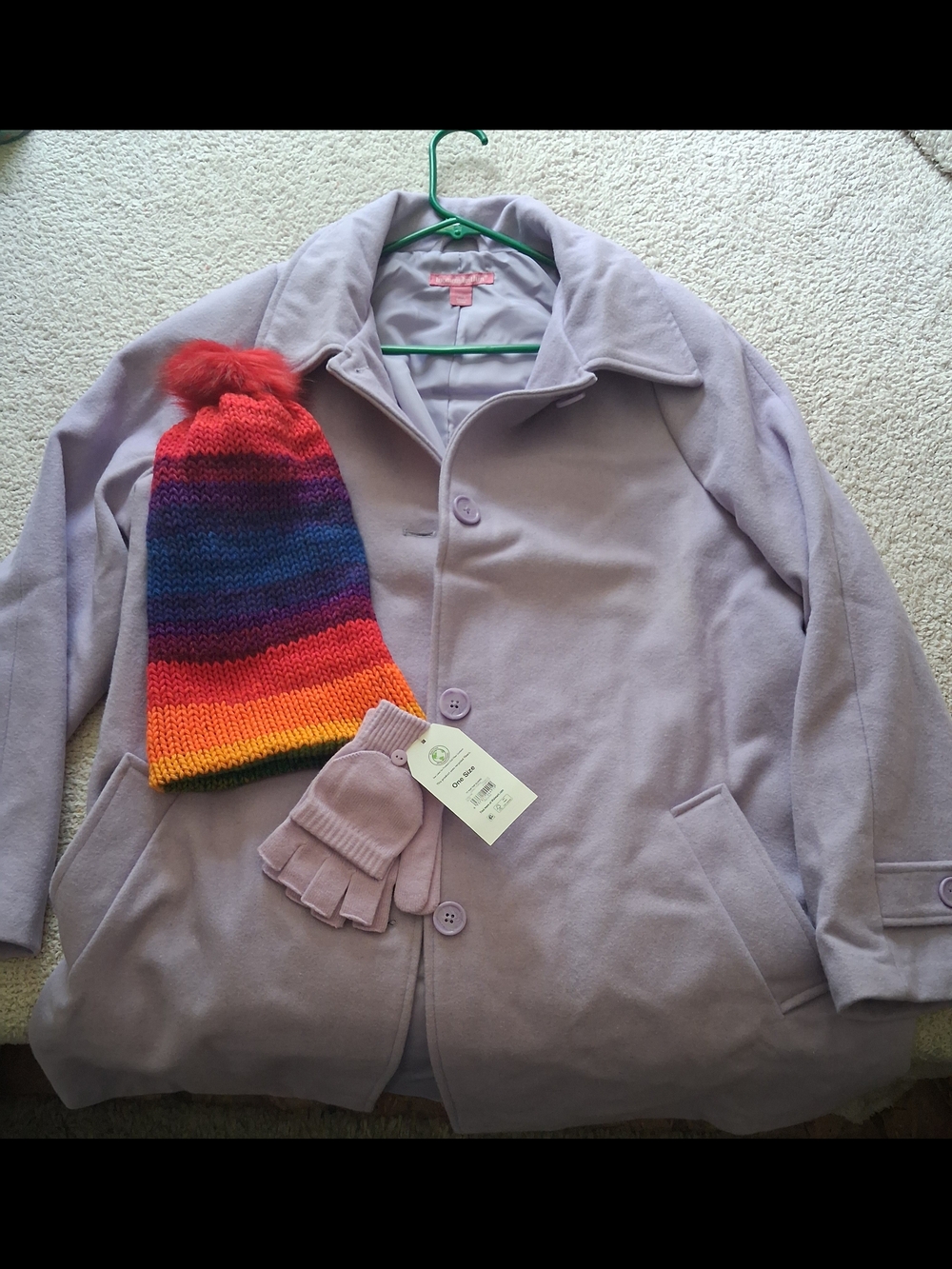 Woman Within Brand Women's Lavender Wool Coat W/ Hat And Gloves All Are New